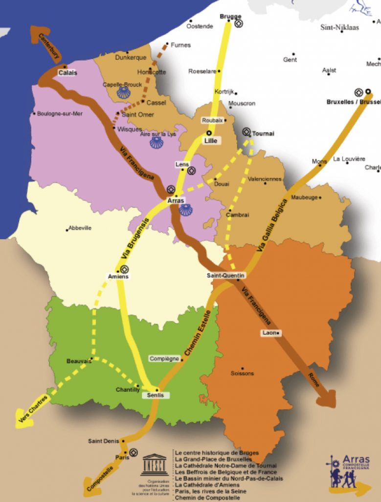 Carte symbolique des itinéraires en Hauts de France